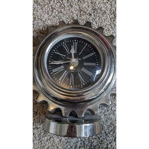 Steam Punk Analog Battery Powered Clock on Stand Silver Color